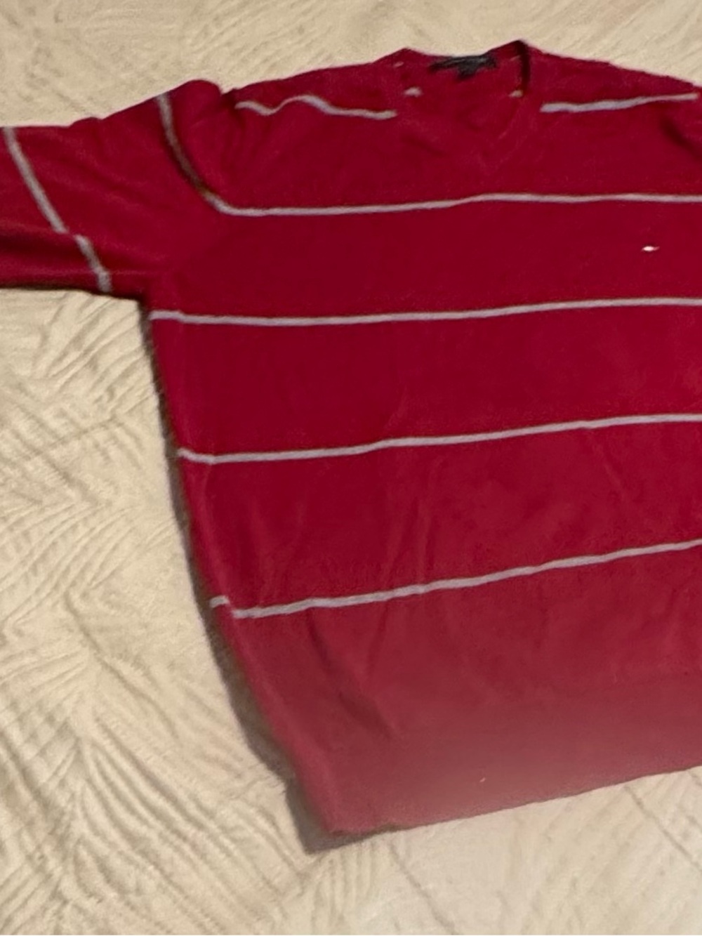 Tommy Hilfiger Sweater V-Neck THIN Red w/ Gray Thin Stripes Size XL